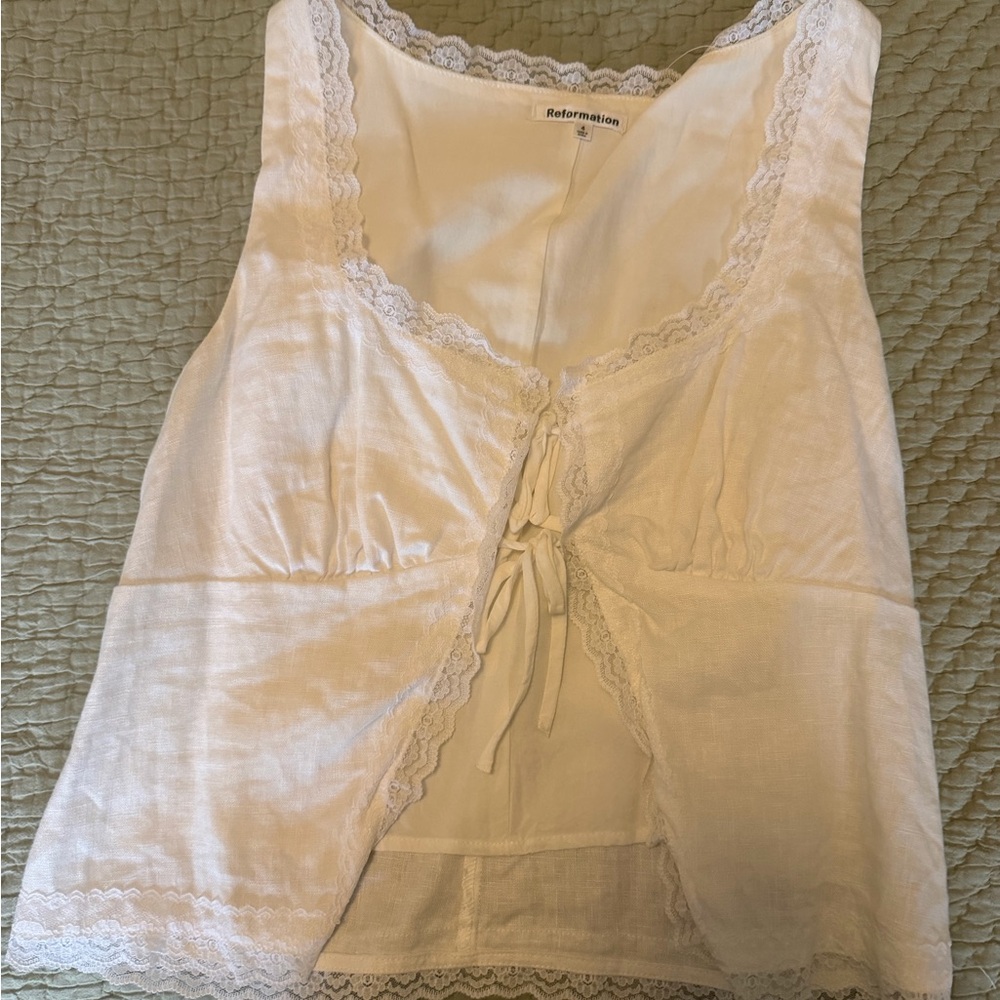 Reformation Ivory Lace-Trimmed Top